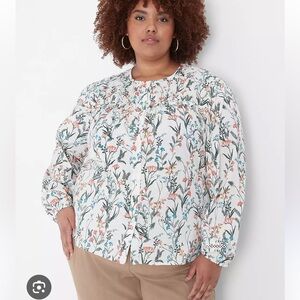 Lane Bryant 2023 Button Down Floral 28 No-Peek Collection Long Sleeve Flounce